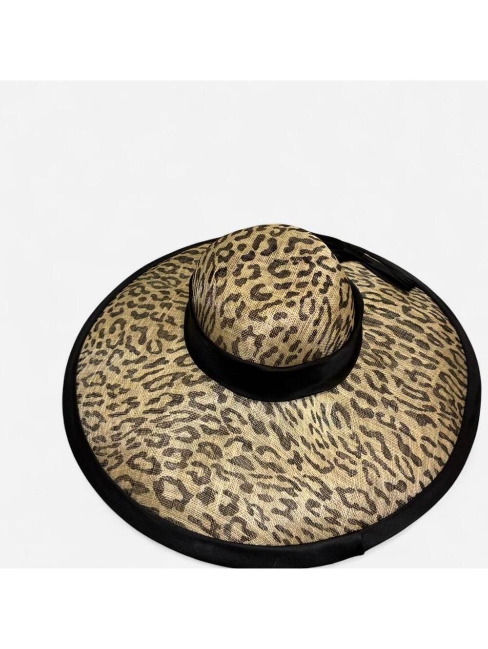 Marzi Firenze - Neiman Marcus Leopard Straw Hat with Silk Black Bow. - Picture 2 of 6